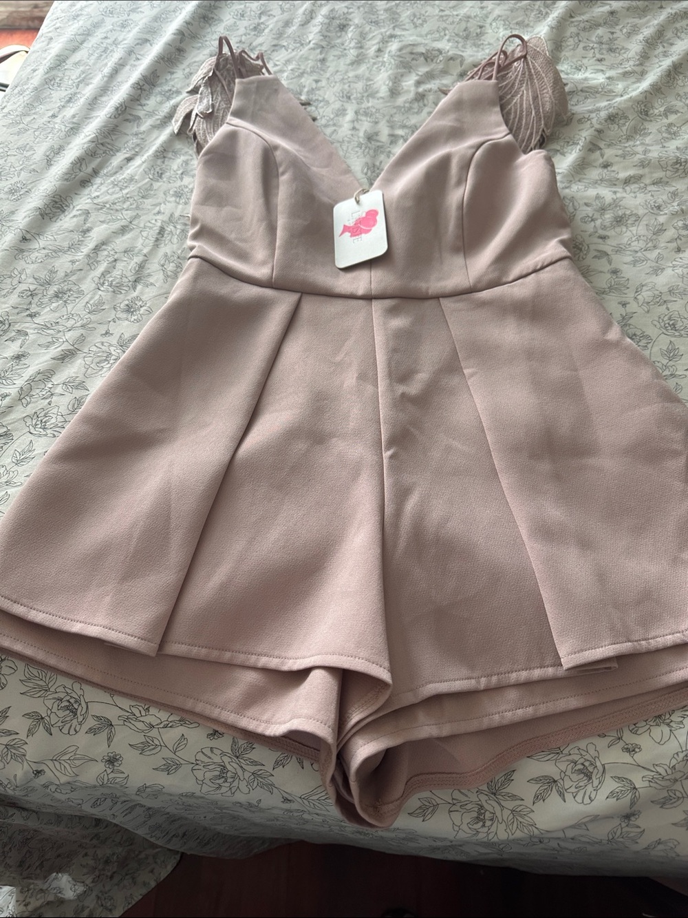 L'ATISTE Mauve Pink Romper with Lace Straps